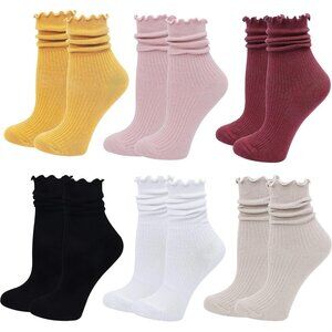 Multicolor Ruffle Socks for Women 6 Pairs Cute Frilly Cotton Knit Casual Crew